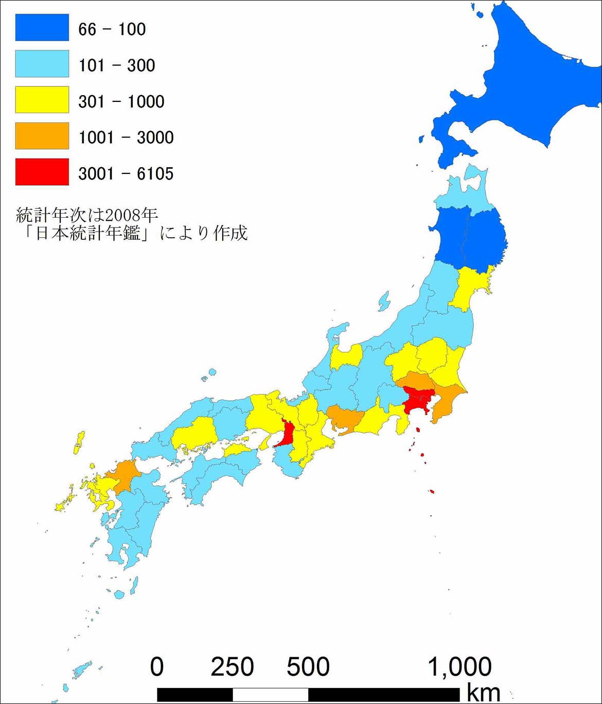 Bản đồ phân bố dân cư của nhật bản