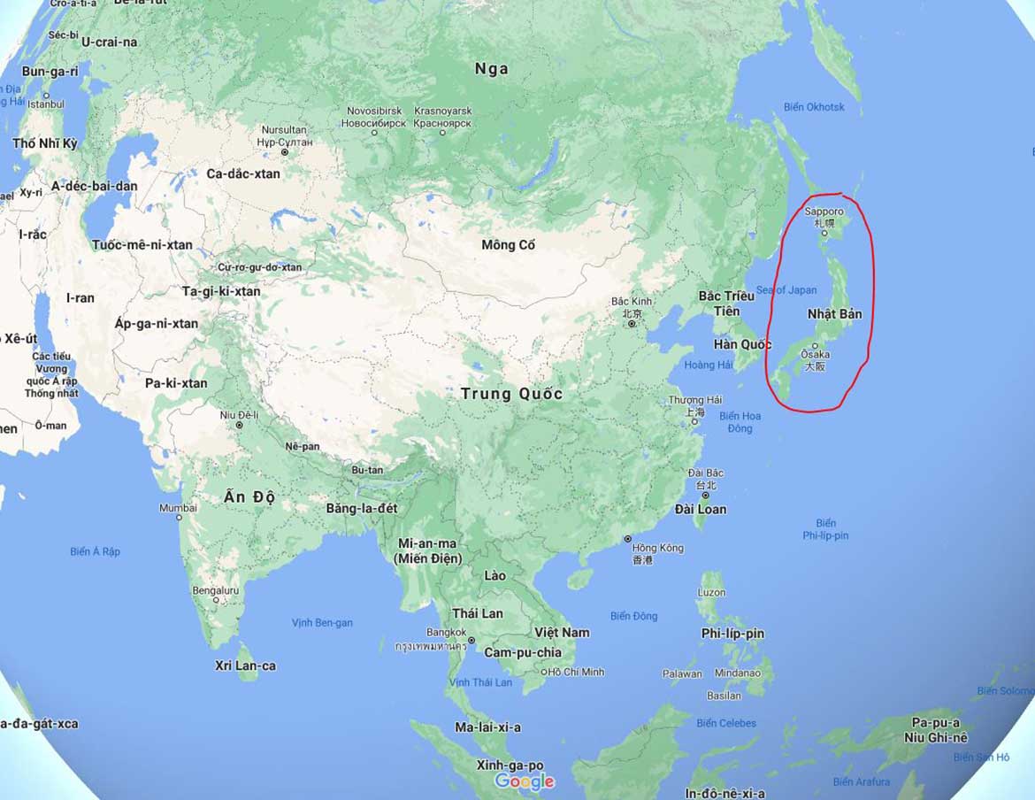 Vị trí Nhật Bản trên bản đồ Châu Á